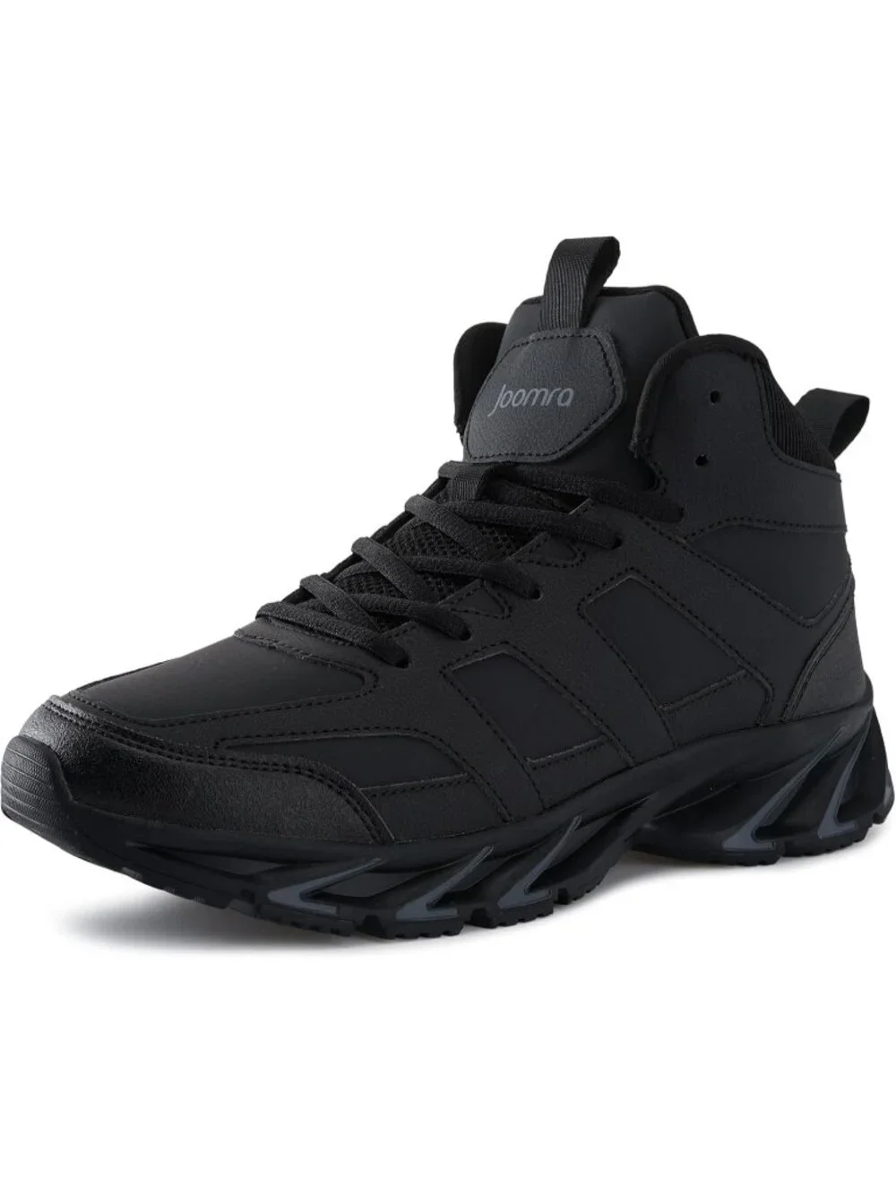 Joomra Men's All Black Rubber Leather High Top Athletic Inspired Lace Up Sneaker